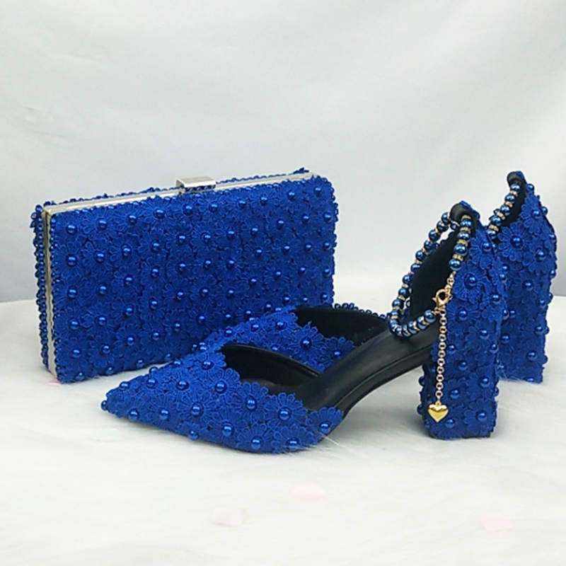 Women Bags And Shoes - أحذية زفاف باويا فانغ زرقاء وبيضاء